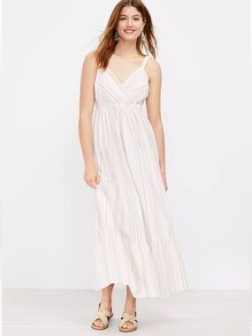 LIKE NEW Loft Beach Striped Ruched Strap Midi/Maxi Dress